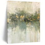 “Green & Gold Abstract Reflection” - Abstract Reflection Painting On Canvas PS0423