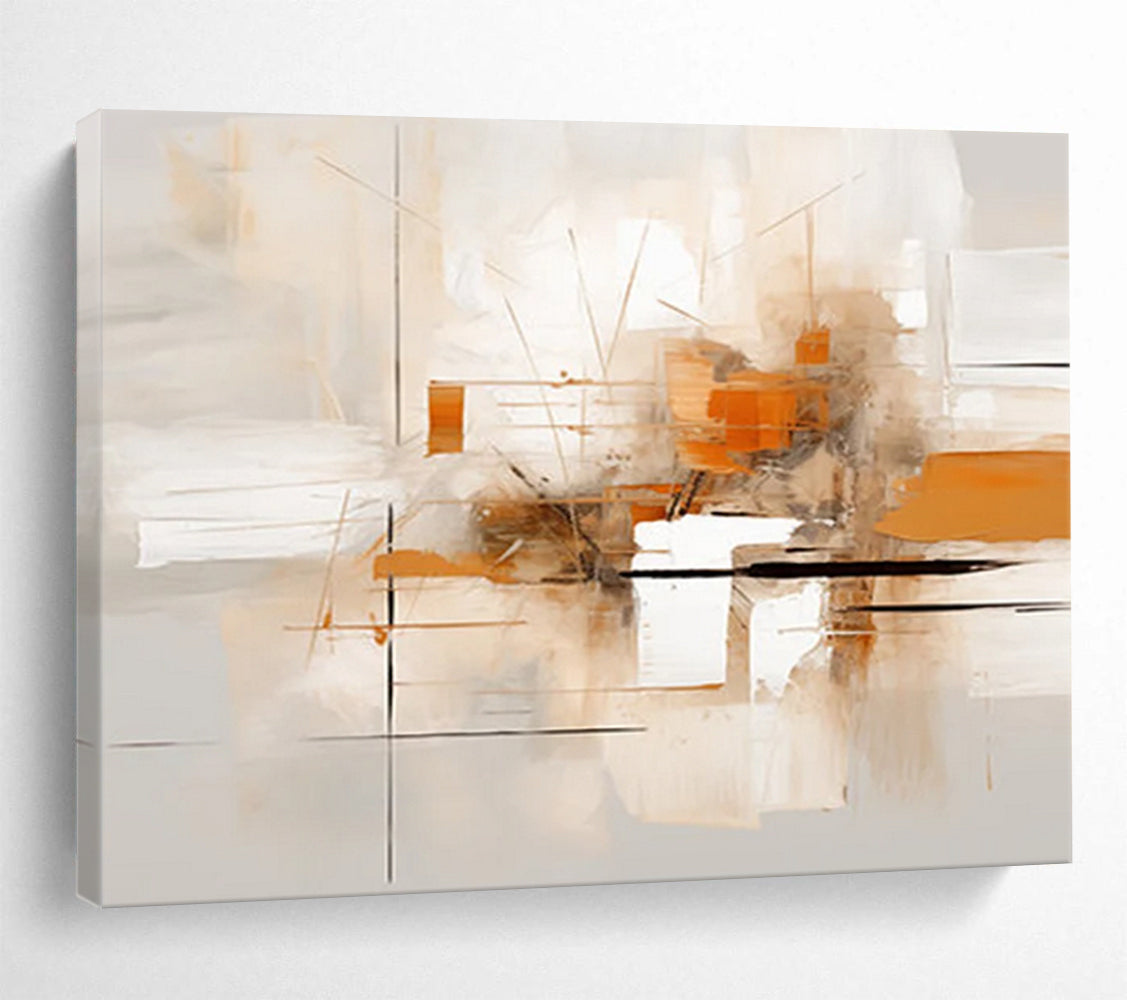 “Light Orange and Beige Abstract Lines” - Minimalist Abstract Painting On Canvas PT097
