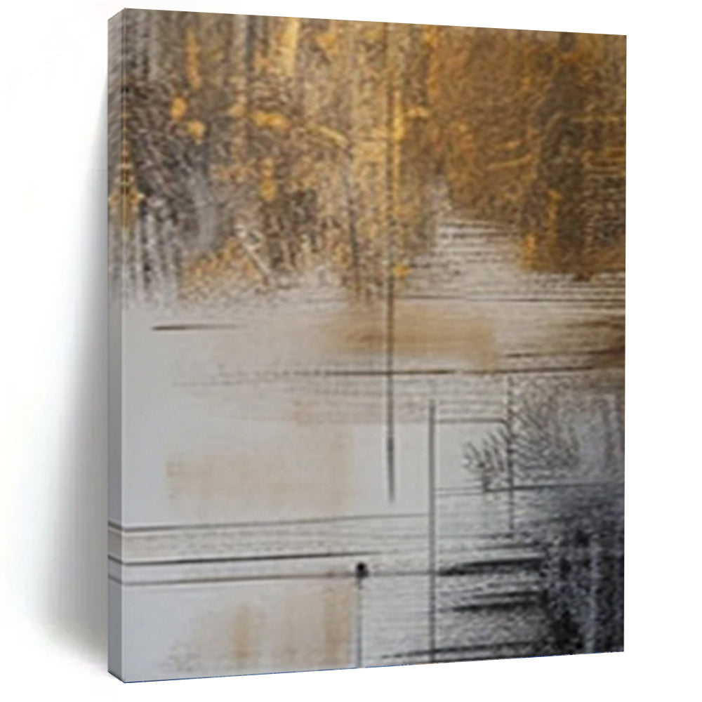 “Brown, Gold and White Linear Abstract” - Luxe Modernist Painting On Canvas PT0980