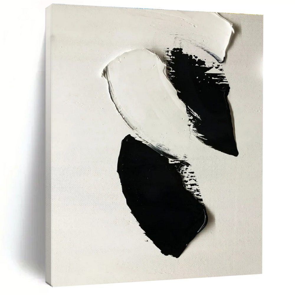 “Bold Black - White Strokes” - Black, White Abstract Minimalist Painting On Canvas PS0710