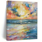 Blue, Yellow, Pink, Purple with Impasto "Sunset Reflections" Impasto Painting On Canvas PS1396