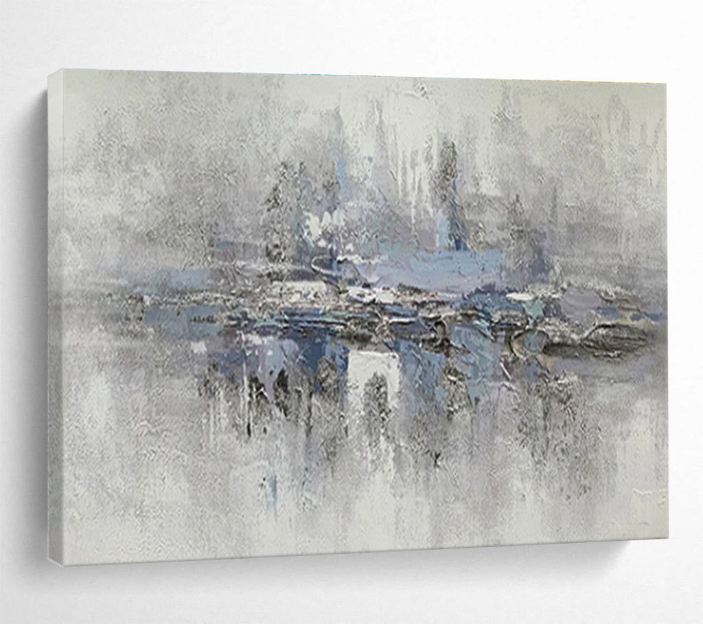 Misty Blue Waterscape - Ethereal Abstract Painting On Canvas DKS349