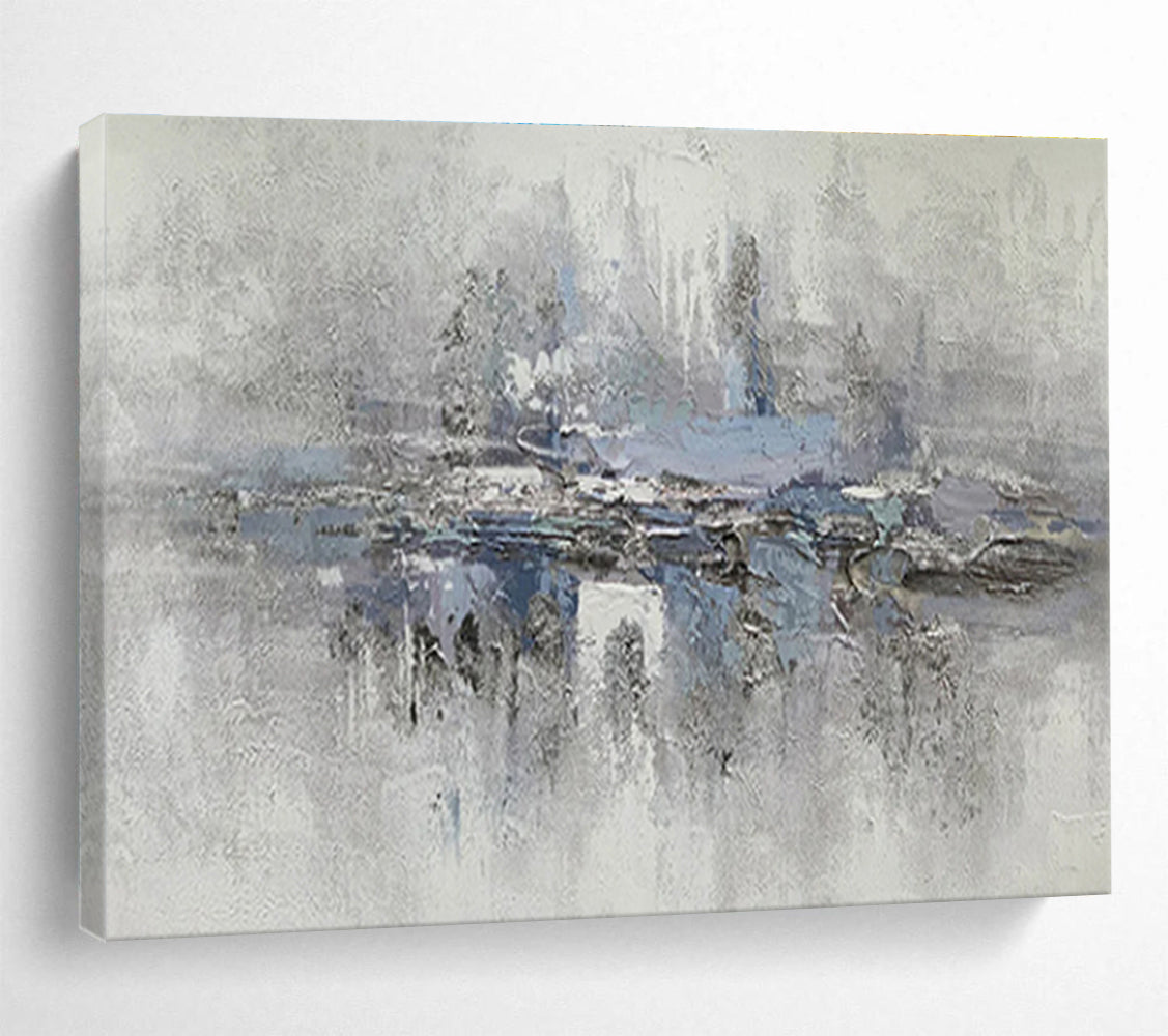 Misty Blue Waterscape - Ethereal Abstract Painting On Canvas DKS349