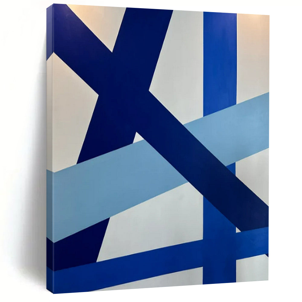 Blue and White Geometric, "Dynamic Crossroads" – Geometric Abstract Painting On Canvas PS0995