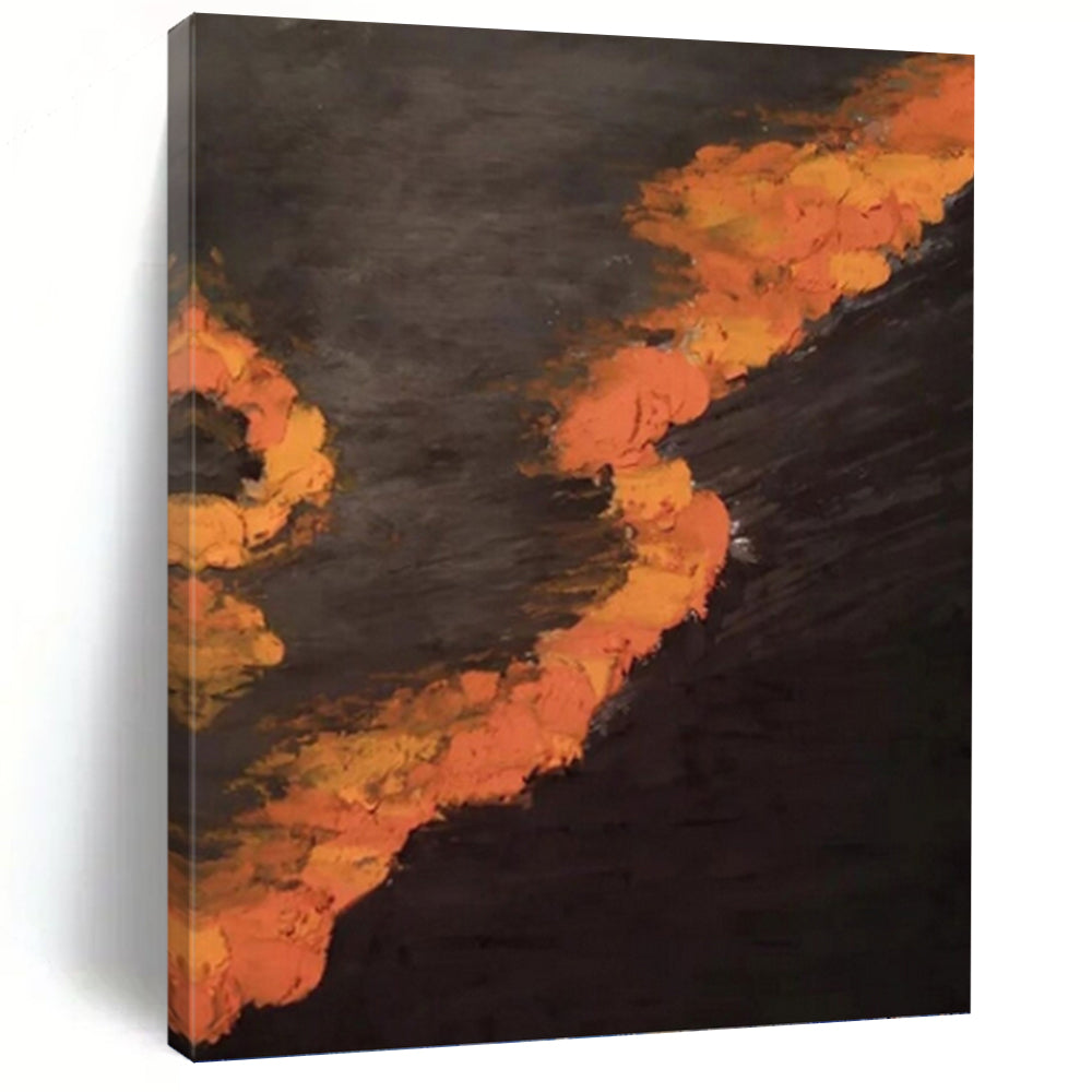 “Black and Orange Flames: Dramatic Abstract” - Bold Expressionistic Art On Canvas PT0961