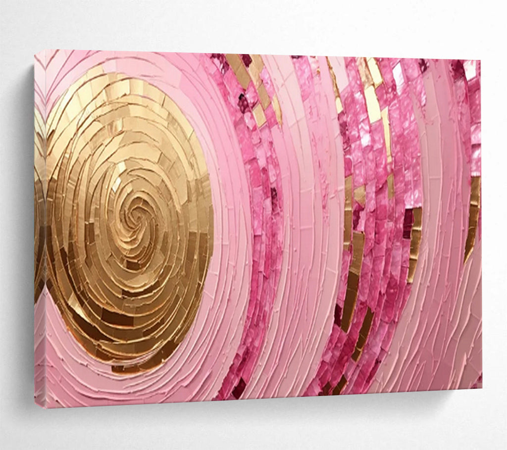 “Pink Spirals & Gold Centers” - Abstract Mandala - Painting On Canvas PT1707
