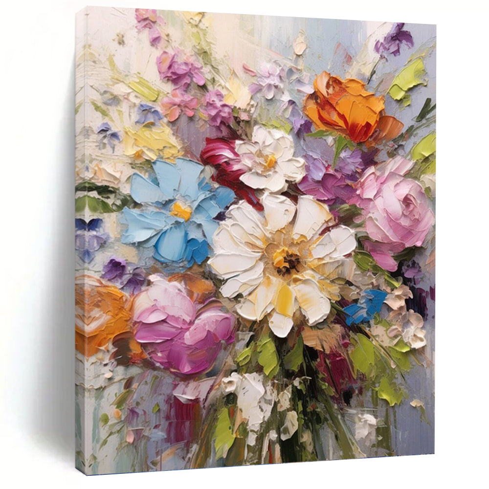 “Textured Floral Bouquet” - Impressionistic, 3D - Styled Painting On Canvas PT1593