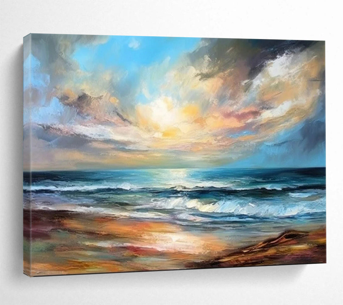 “Vibrant Seaside Sunset” - Impressionistic Landscape Painting On Canvas PT1593