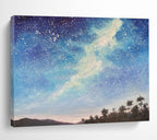 Starry Night Sky Over Silhouetted Land Celestial Landscape Painting On Canvas DKS114