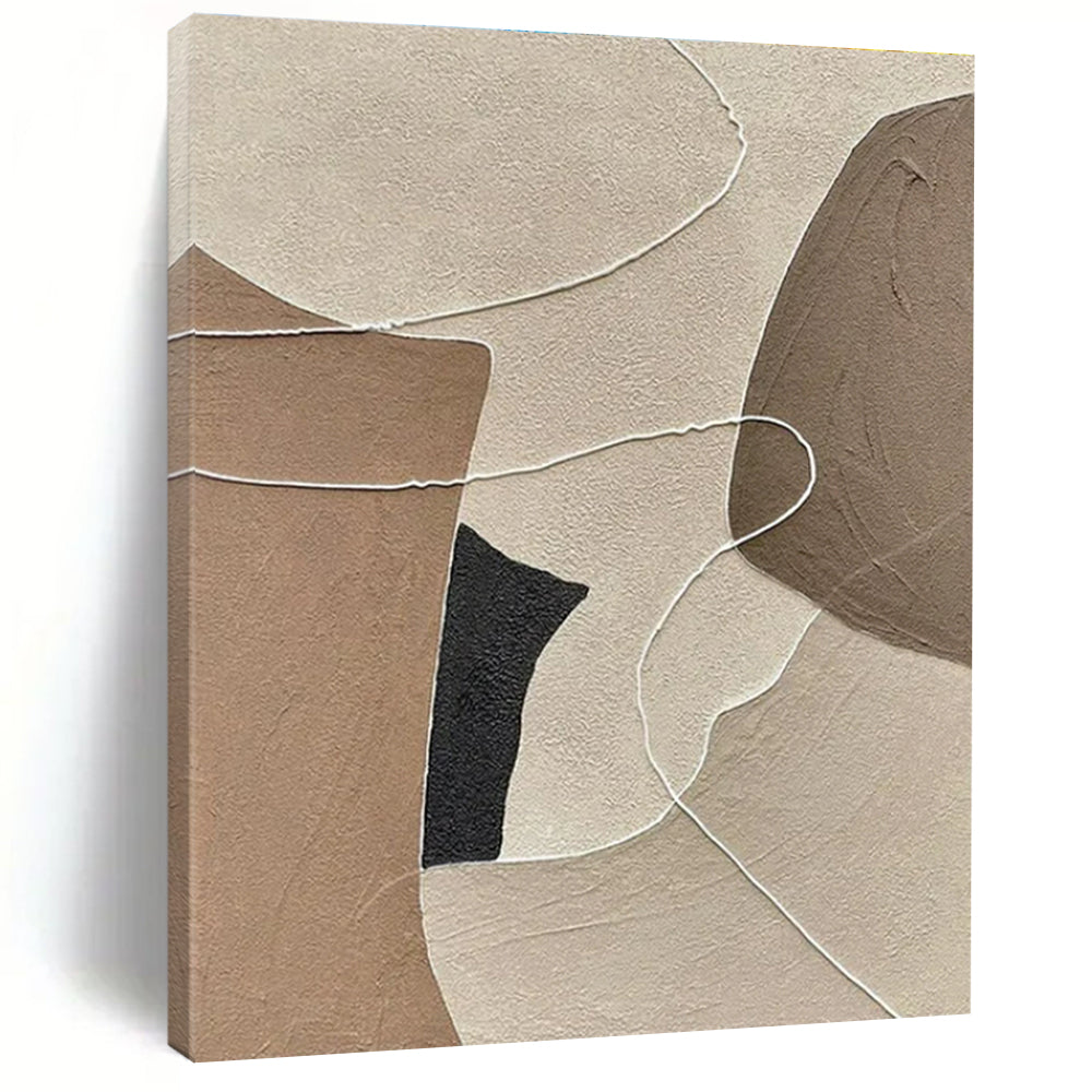 “Neutral Textured Shapes” - Beige, Brown, Black, White Abstract Textured Painting On Canvas PS0661