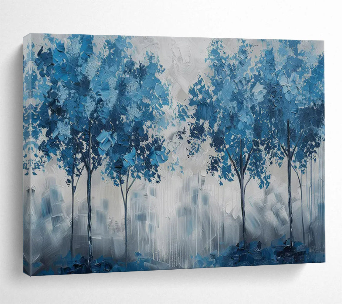 “Blue Trees Against Gray - White Background” - Abstract Landscape - Painting On Canvas PT1758