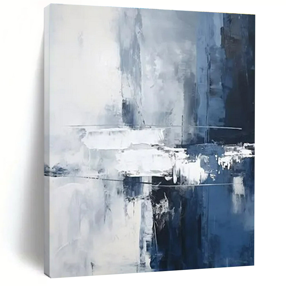Blue, Gray & White Subtle Abstract "Ocean Mist" Painting On Canvas PS0851