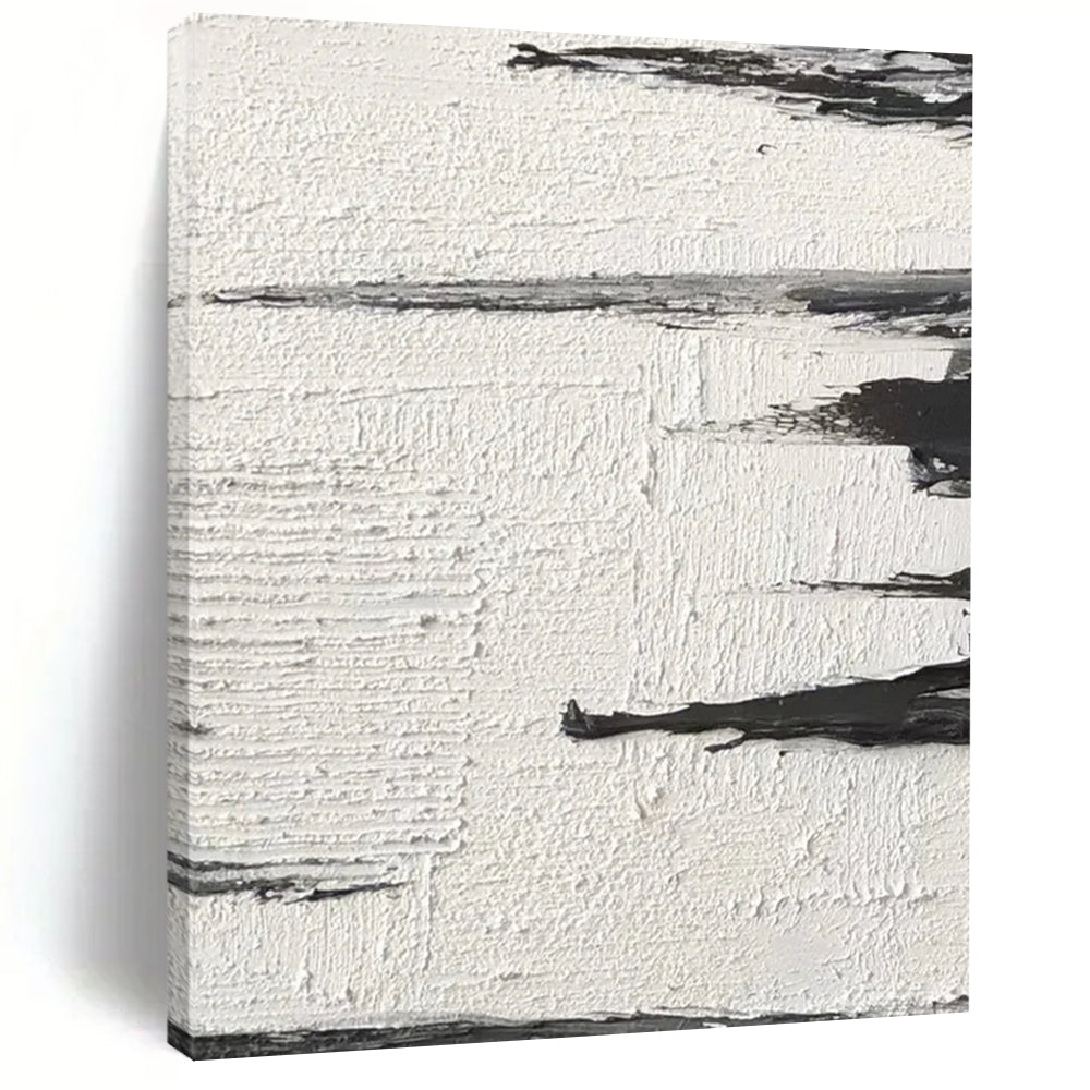 “Textured Black and White Abstract Horizons” - Layered Minimalist Painting On Canvas DS384