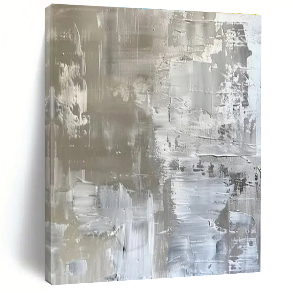Gray & White Textured Abstract "Concrete Serenity" Painting On Canvas PS0852