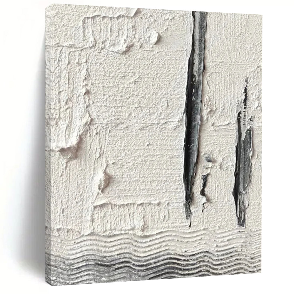 “Textured White with Grey Lines and Waves” - Minimalist Abstract Painting On Canvas DS371