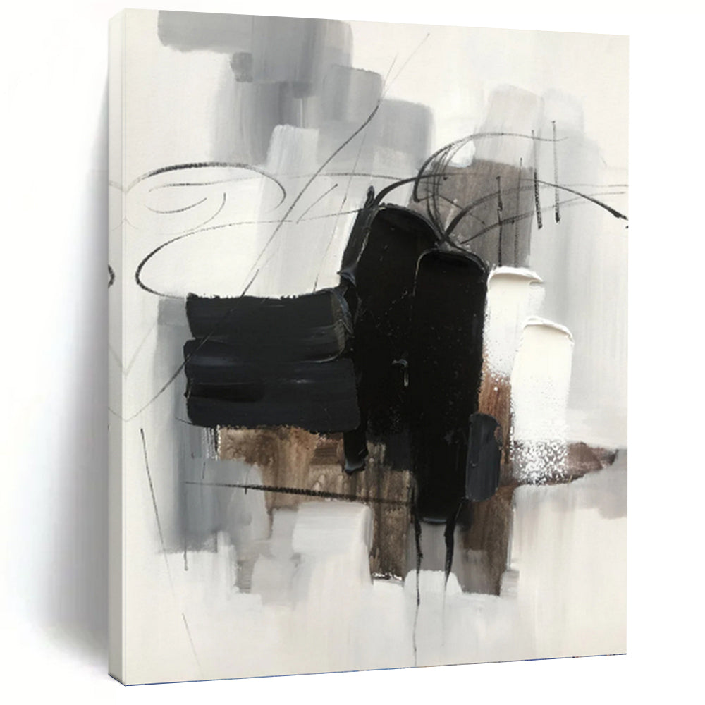 “Grey - Black Abstract Lines” - Minimalist Abstract Painting On Canvas PT1275