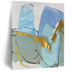 Blue, Gold, Gray Delicate Forms “Ocean’s Treasure” - Painting On Canvas PS0796