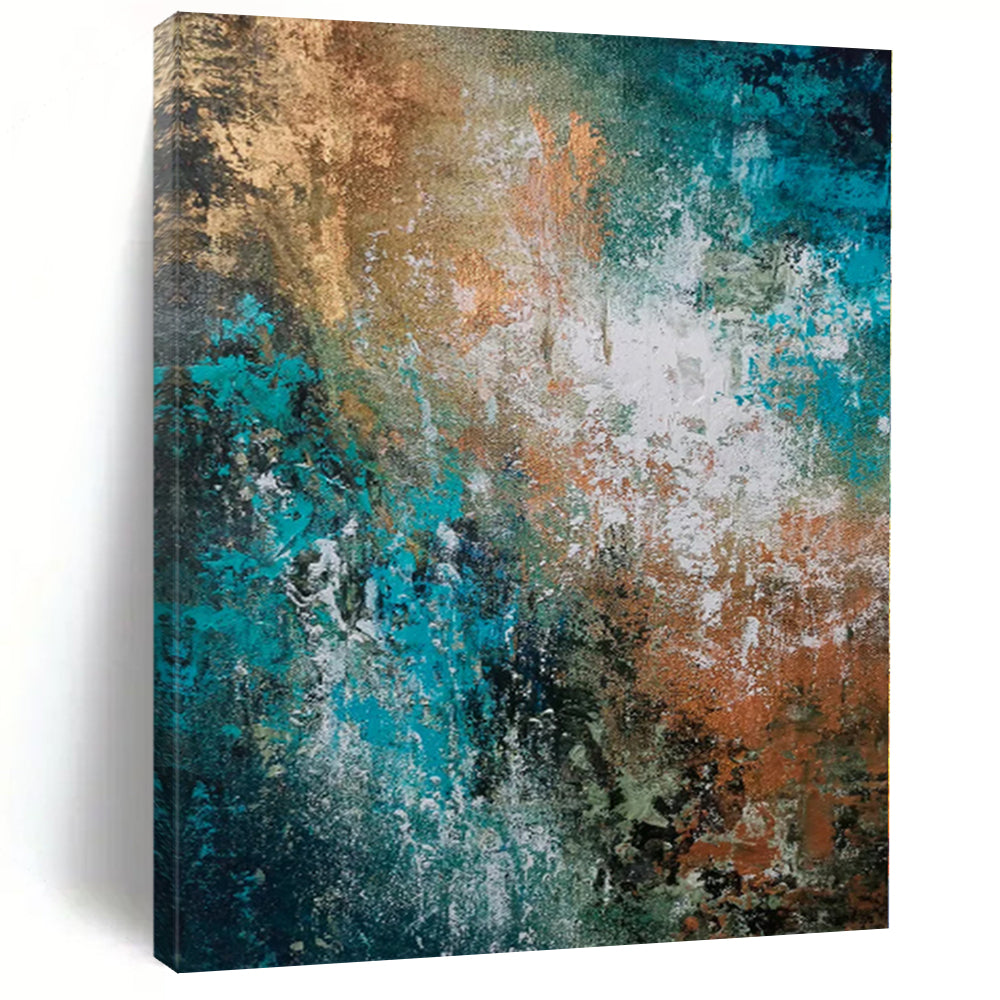 “Teal and Copper Abstract Fusion” - Abstract Impasto Painting On Canvas PS0019