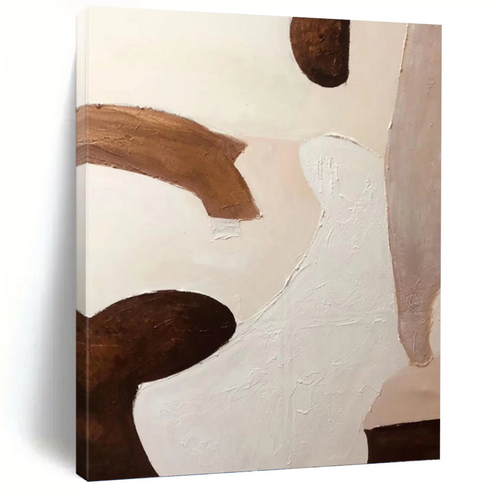“White - Brown Textured Shapes” - Impasto Abstract Painting On Canvas PT1180
