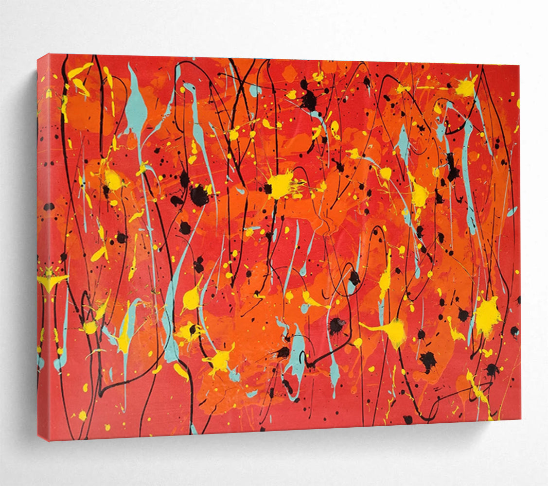 “Orange - Red Splatter Energy” Abstract Painting On Canvas DKS286