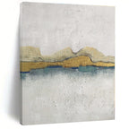 “Gold & Blue Minimalist Landscape” - Minimalist Abstract Painting On Canvas PS0413