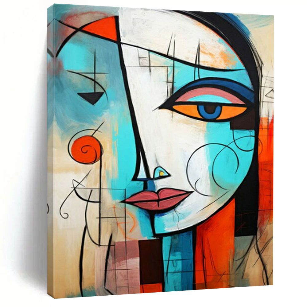 “Cubist Face in Blue and Orange” - Cubist Acrylic Painting On Canvas PT2213
