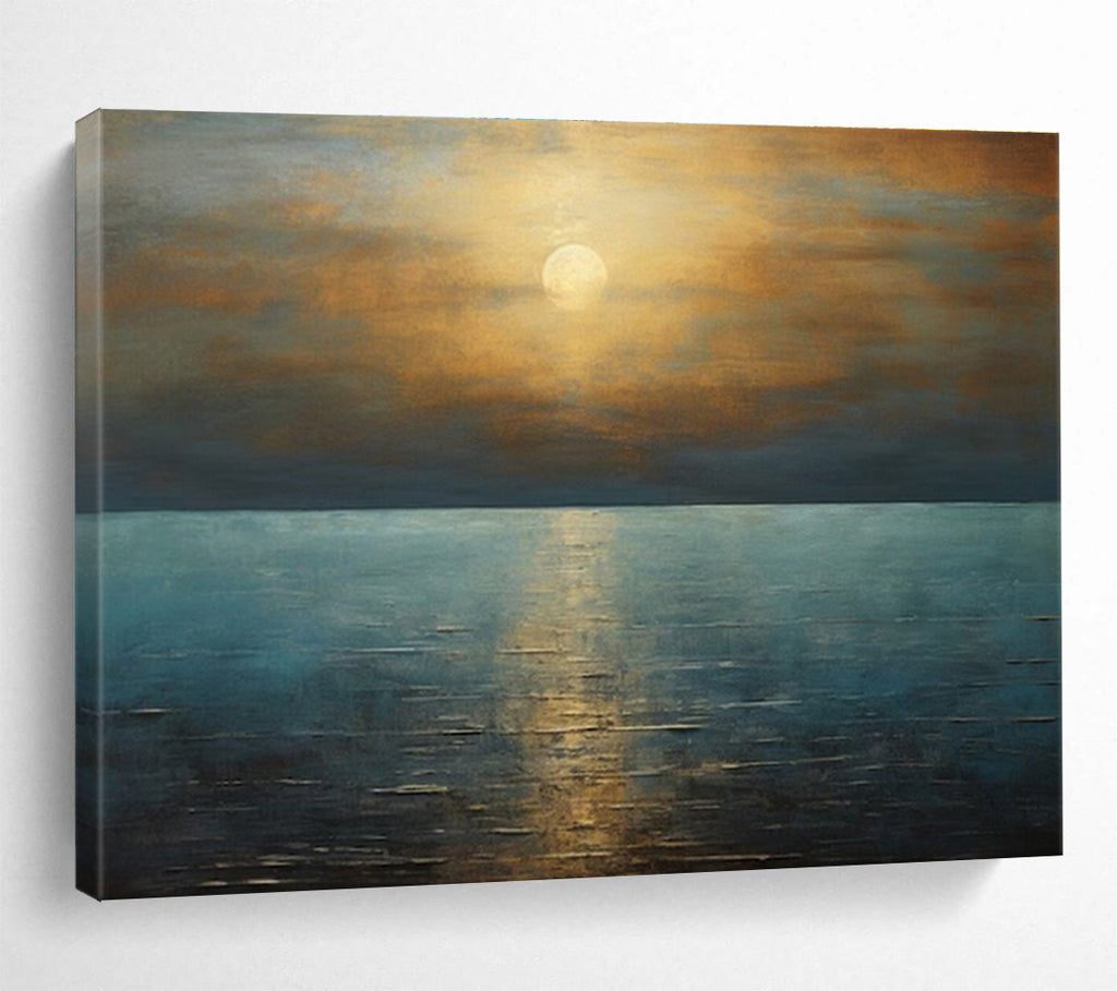 Golden Sunset Over Blue Sea Seascape Painting On Canvas DKS102