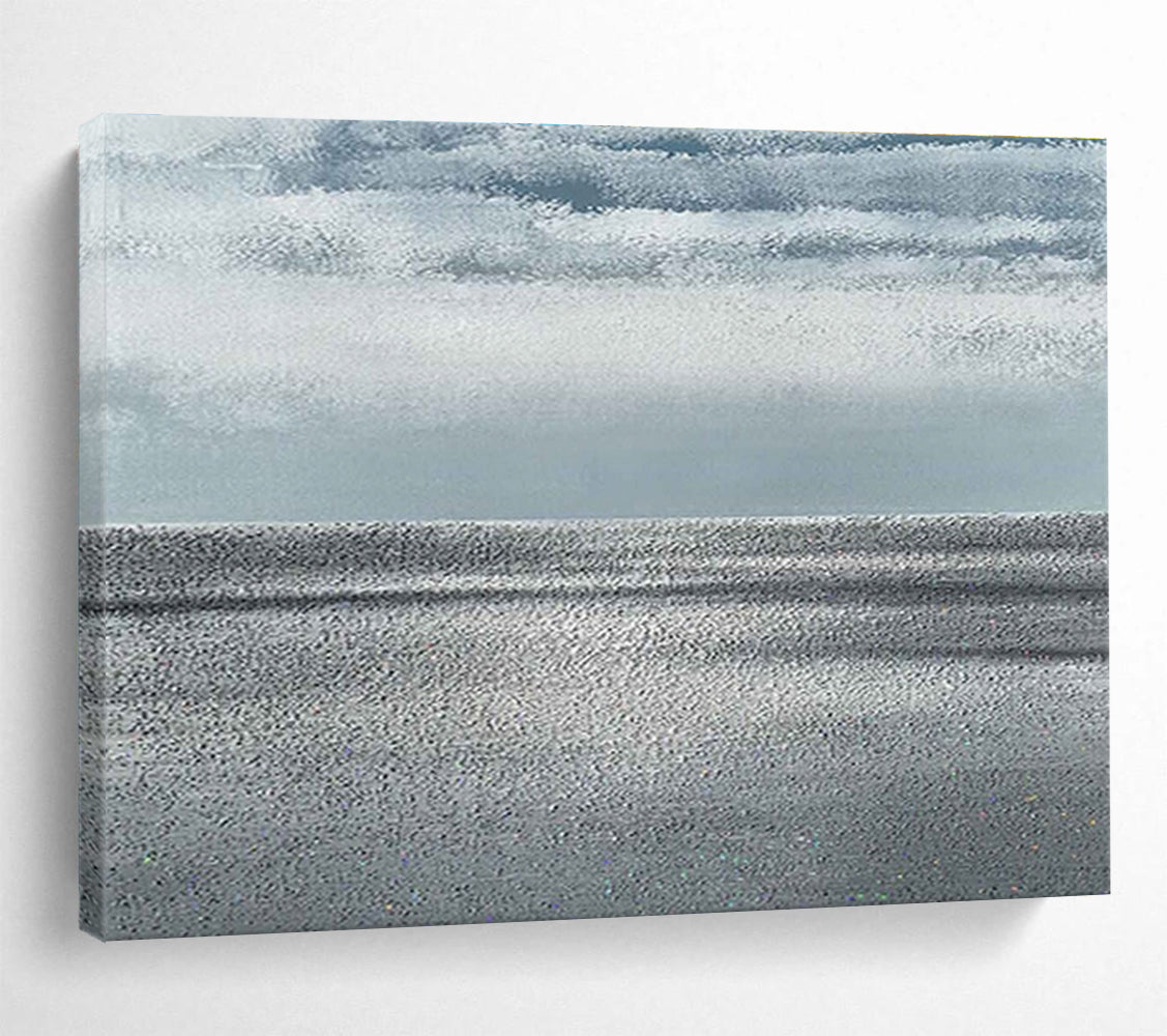 “Monochrome Sea Horizon” - Gray & Blue Abstract, Minimalist Oil Painting On Canvas DKS749
