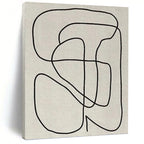 “Black Curved Lines on Beige” - Minimalist Line Art Painting On Canvas PT1136