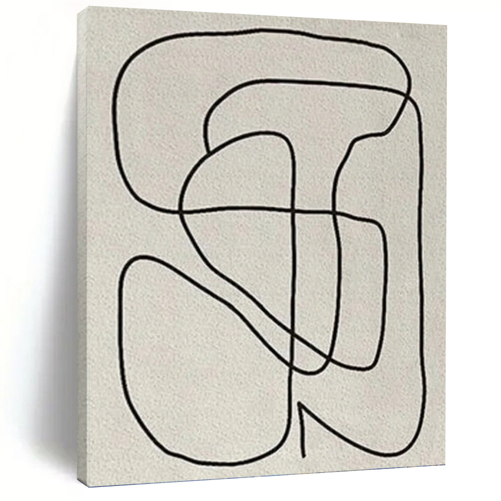 “Black Curved Lines on Beige” - Minimalist Line Art Painting On Canvas PT1136