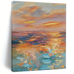 “Rainbow - Hued Impasto Ocean Sunset” - Impasto Landscape Painting On Canvas PT1898