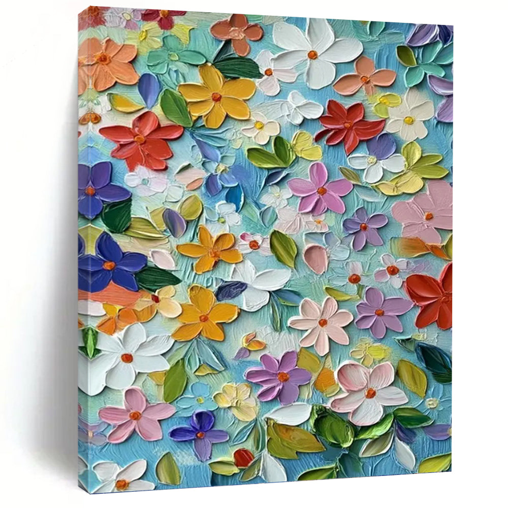 “Colorful 3D Floral” - Floral, Textured Painting On Canvas PT1551