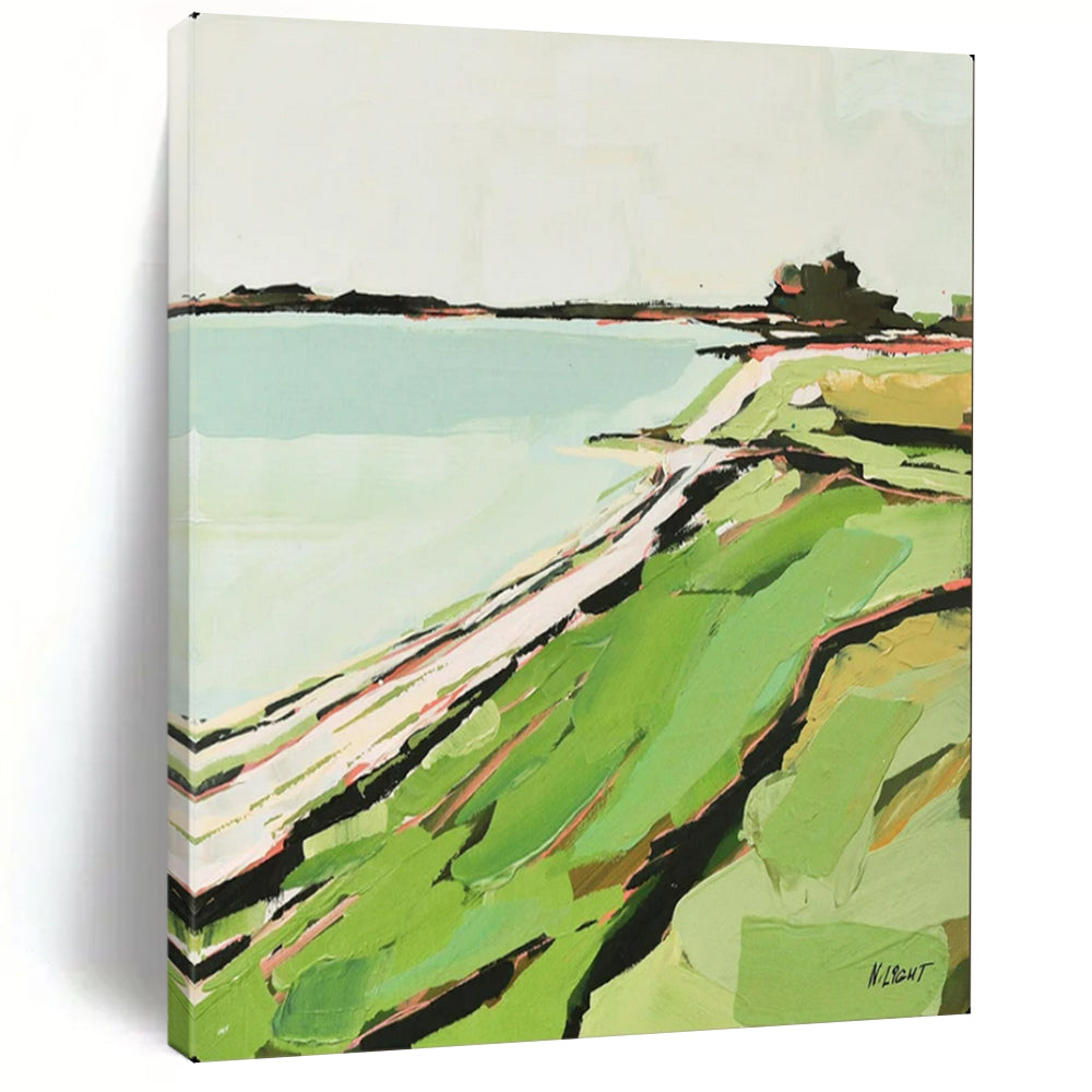 Coastal Contours Abstract Green & Blue Seaside, Painting On Canvas PT2147