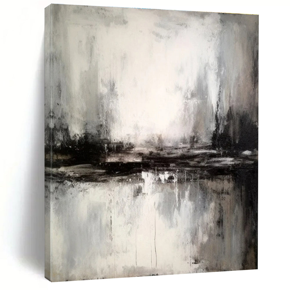 Monochrome Textured Landscape, "Moonlit Marsh" – Abstract Landscape Painting On Canvas PS0913