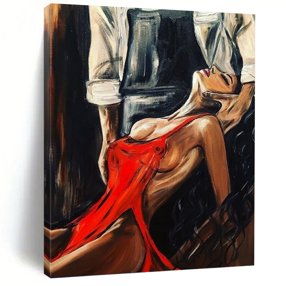 “Red - Clad Woman” - Figurative, Sensual - Styled Painting On Canvas PT1611