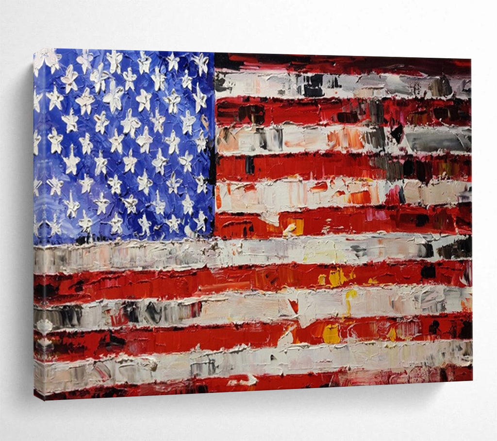 “Textured American Flag” - Impasto Patriotic - Painting On Canvas PT1735