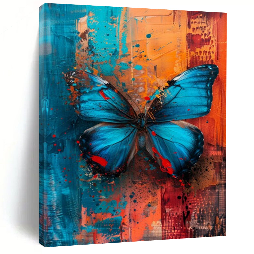 “Colorful Blue Butterfly on Abstract Background” - Mixed - Media Art On Canvas PT2194