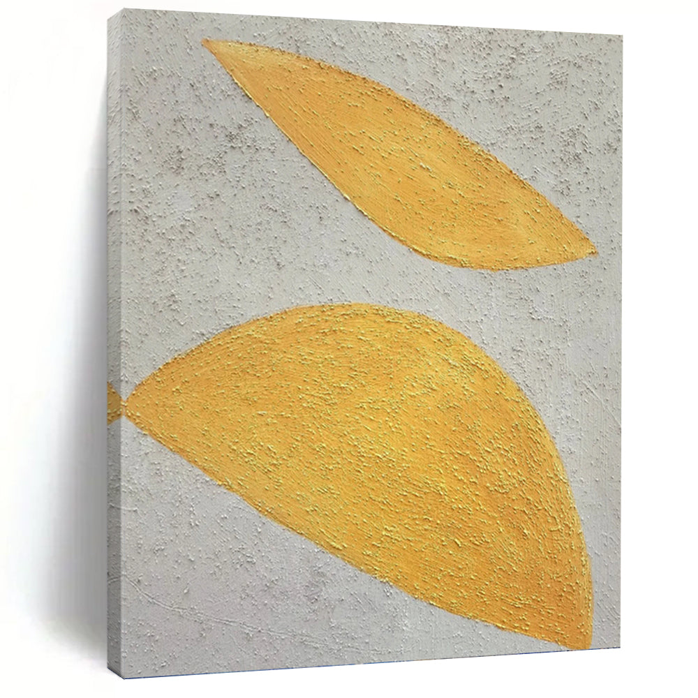 “Golden Leaf Simplicity” - Yellow and Grey Abstract Painting On Canvas PT1074