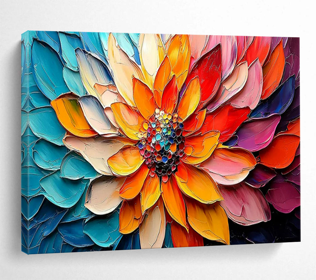 “Colorful Petals of a Blooming Flower” - Impasto Floral - Painting On Canvas PT1766