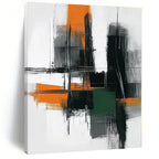 Urban Geometry in Orange, Gray, and Green - Bold Brushstrokes Abstract Painting On Canvas PS1244