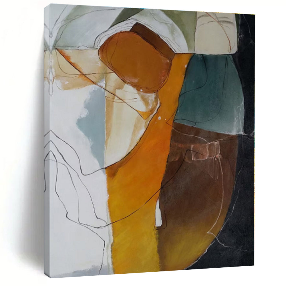 “Colorful Abstract Shapes” - Orange, Green, Blue Abstract Shape Painting On Canvas PS0401