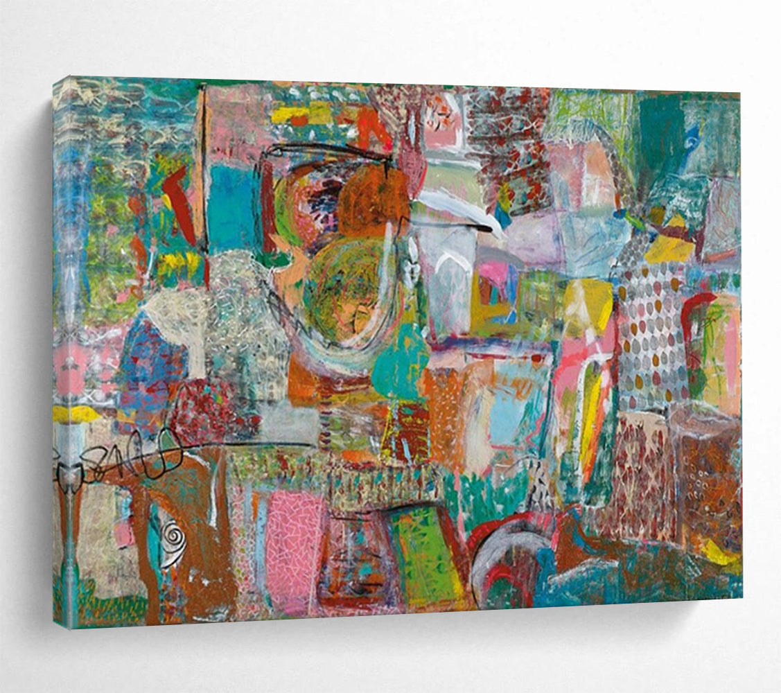 “Colorful Patches & Intricate Patterns” - Mixed - Media Abstract - Inspired Painting On Canvas PT1678