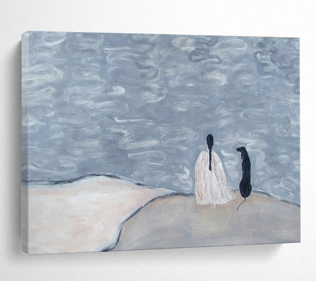 “Solitude by the Water” - Whimsical Figurative Painting On Canvas DKS423