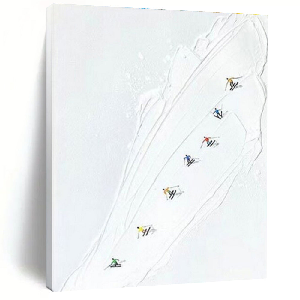 “Colorful Ski Slope” - Multicolor, White Abstract Sports Painting On Canvas PS0734