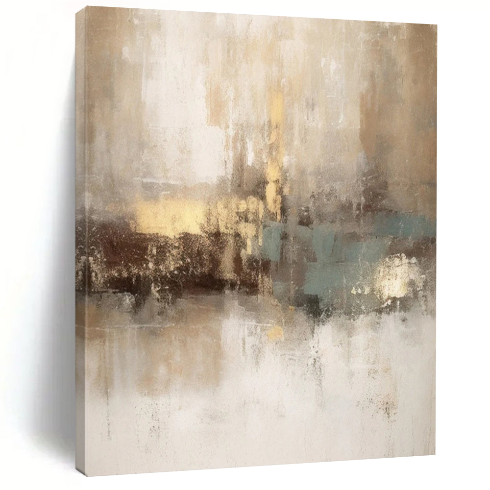 Beige - Gray - Teal Abstract Fusion Textured Painting On Canvas DS068