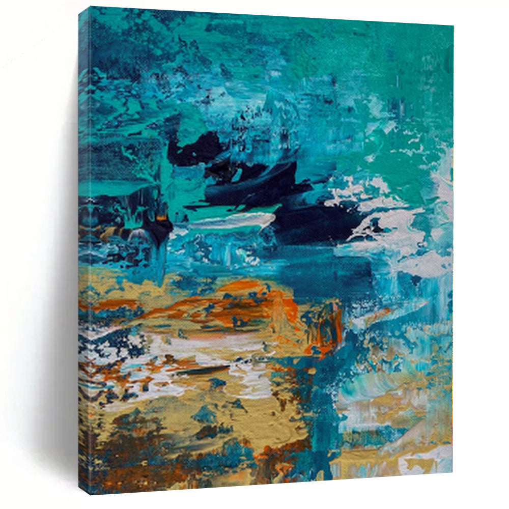 “Teal and Orange Coastal Abstract” - Seaside - Inspired Abstract Painting On Canvas PS0036