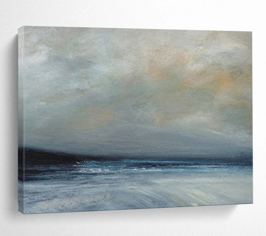 “Moody Seaside Landscape in Cool Tones” - Atmospheric Oil Painting On Canvas PT022