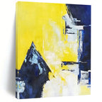 “Yellow - Blue Geometric” - Modernist Abstract Painting On Canvas PT2304