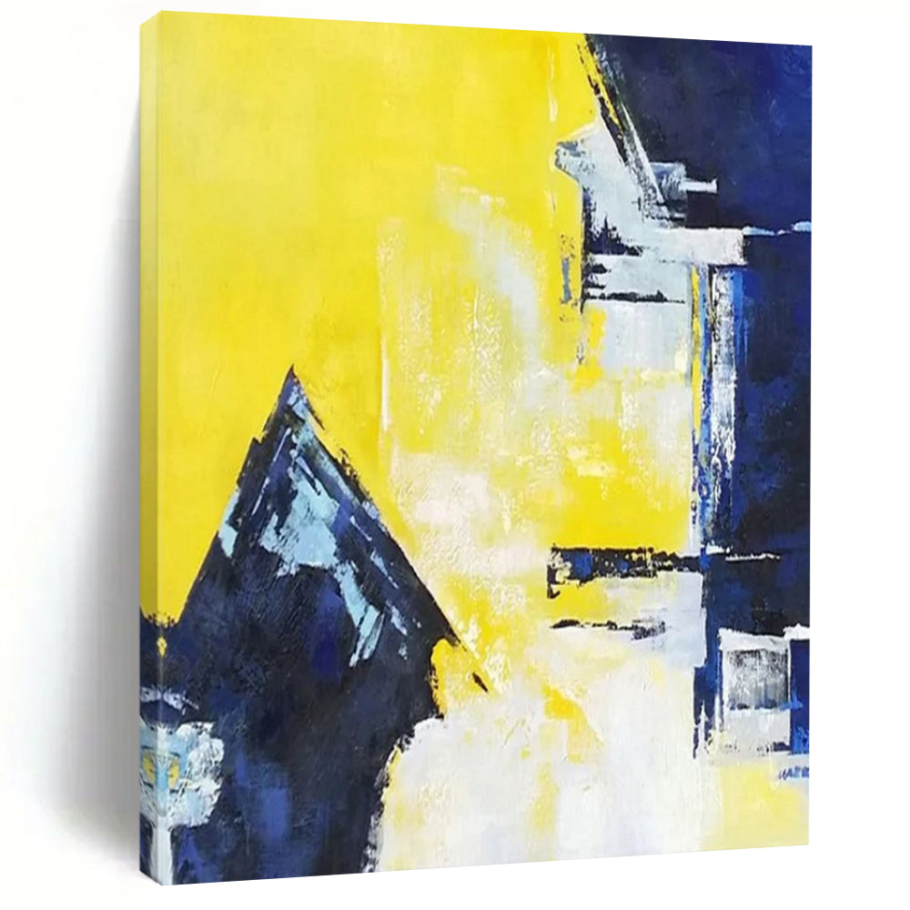 “Yellow - Blue Geometric” - Modernist Abstract Painting On Canvas PT2304