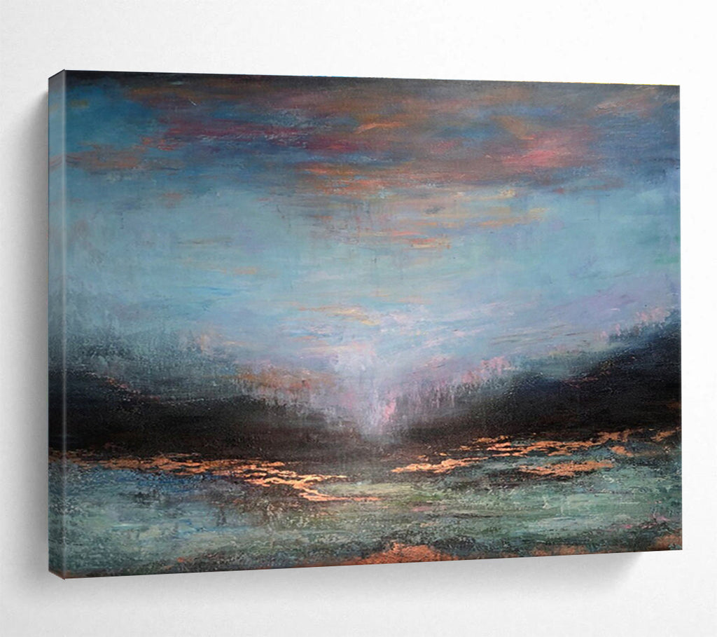 “Colorful Dusk Reflection” - Blue, Pink & Orange Seascape, Impressionistic Oil Painting On Canvas DKS780